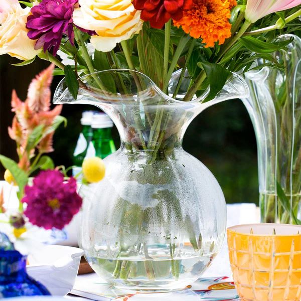 VIETRI Hibiscus Glass Clear Medium Fluted Vase