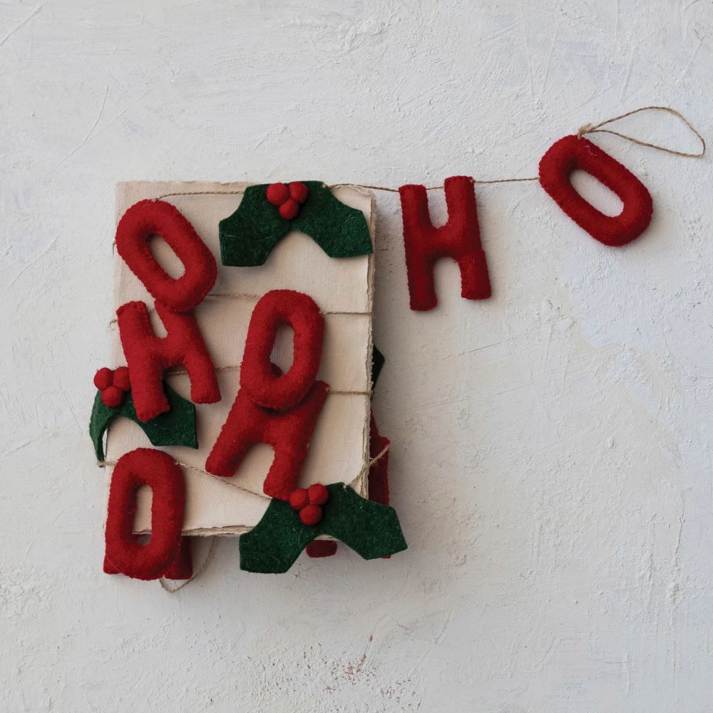 Ho Ho Ho Garland with Holly Leaves & Berries