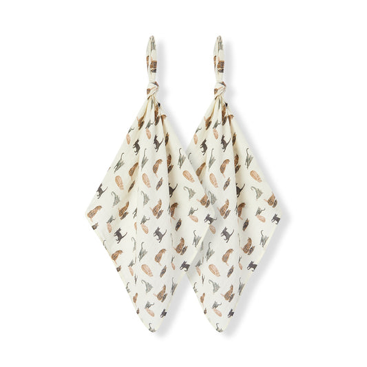 Cat Organic Cotton Two-Piece Burp Cloth Set