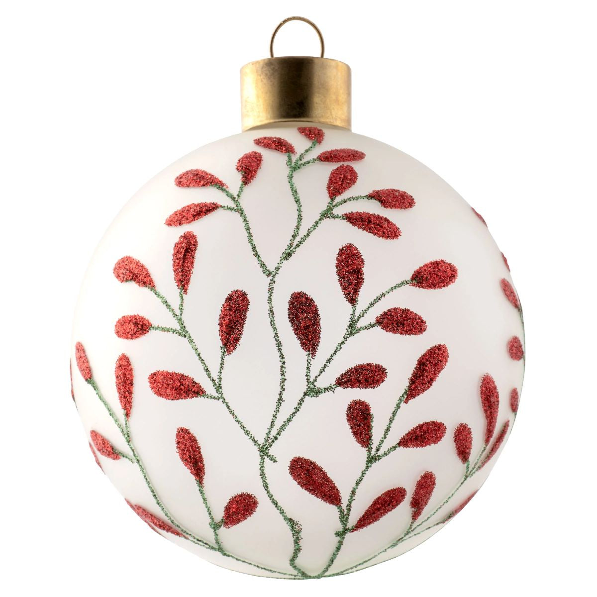 Red Glitter Flower Bud Glass Ball Ornament