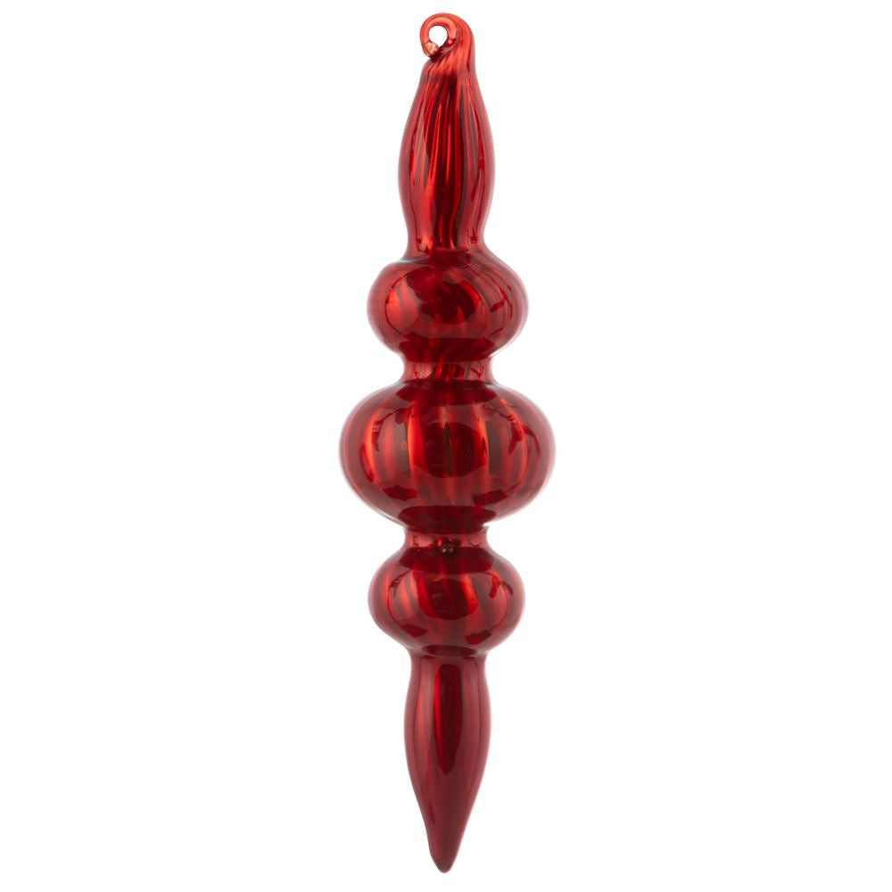 Shiny Fluted Ruby Glass Bauble Finial Ornament