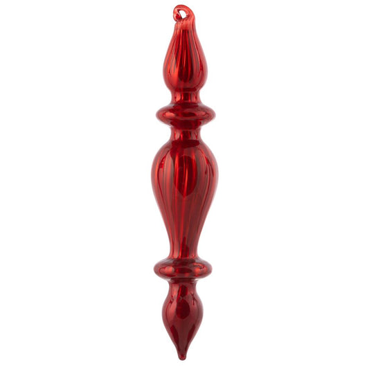 Shiny Fluted Ruby Glass Banded Finial Ornament