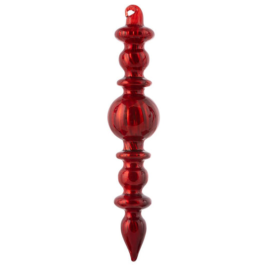 Shiny Fluted Ruby Glass Drop Finial Ornament