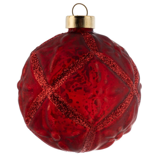 Red Glittery Star Mercury Glass Ball Ornament