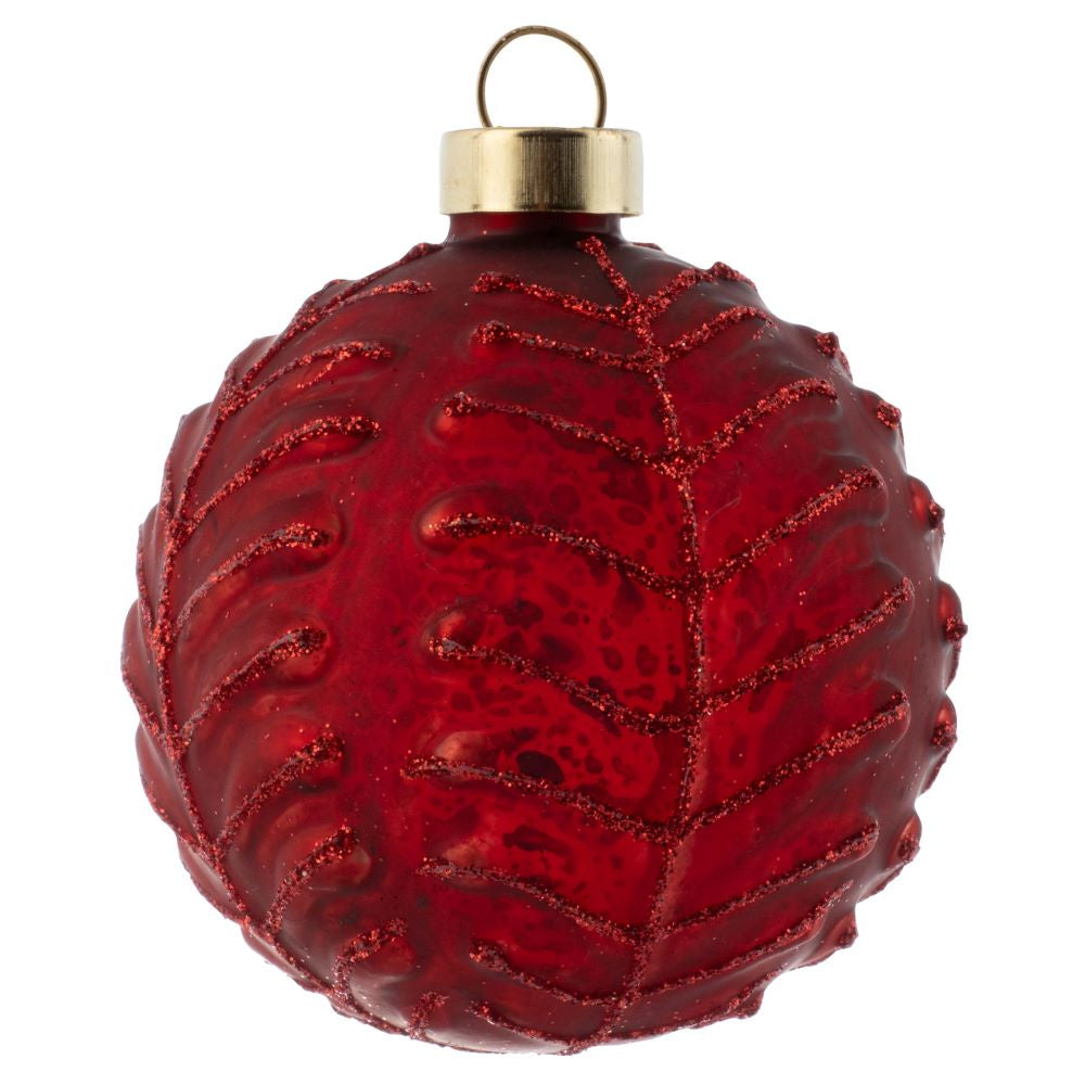 Red Glittery Tree Mercury Glass Ball Ornament