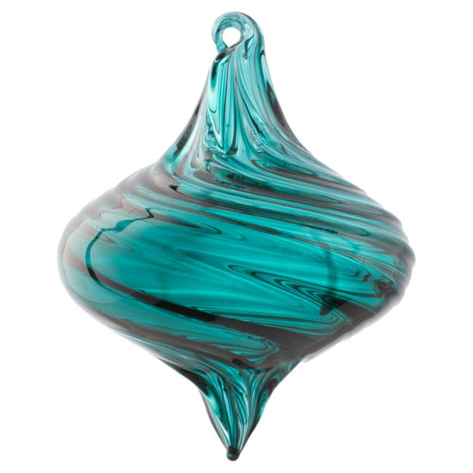 Teal Swirl Glass Teardrop Ornament