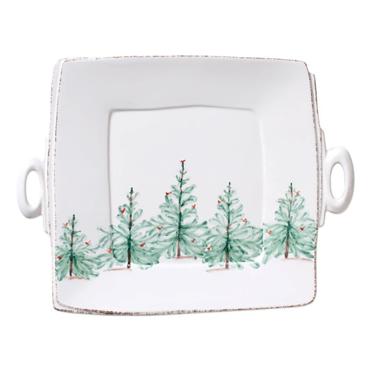 Vietri Lastra Holiday Handled Square Platter