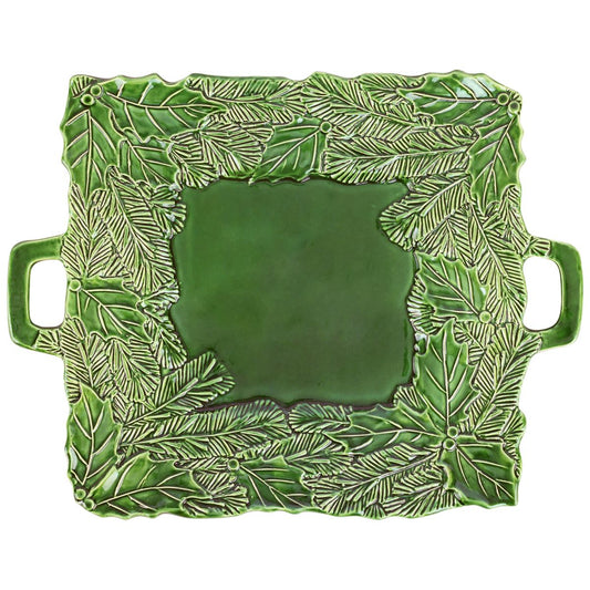 Vietri Lastra Holiday Green Figural Handled Square Platter