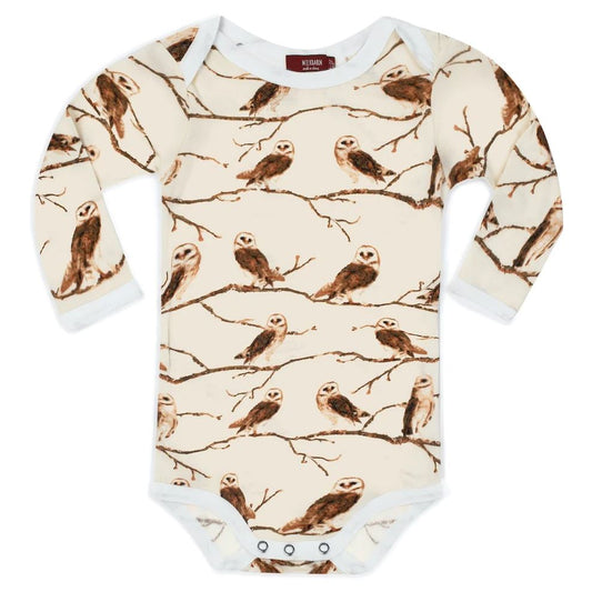 Milkbarn Owl Bamboo Long Sleeve One Piece