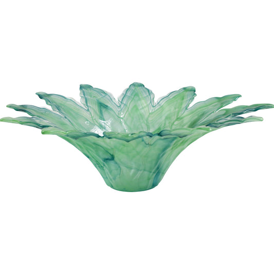 VIETRI Onda Glass Green Leaf Large Centerpiece