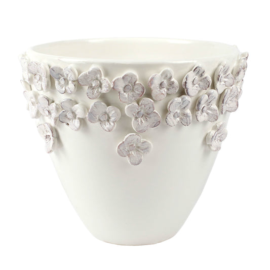 VIETRI Rustic Garden White Flower Medium Cachepot