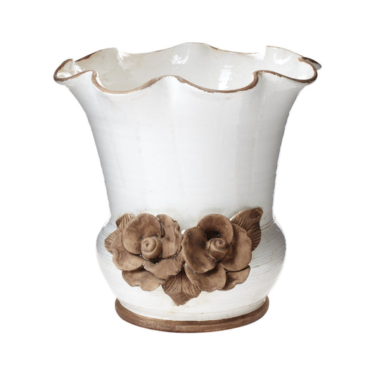 VIETRI Rustic Garden White Scalloped Planter w/ Flowers