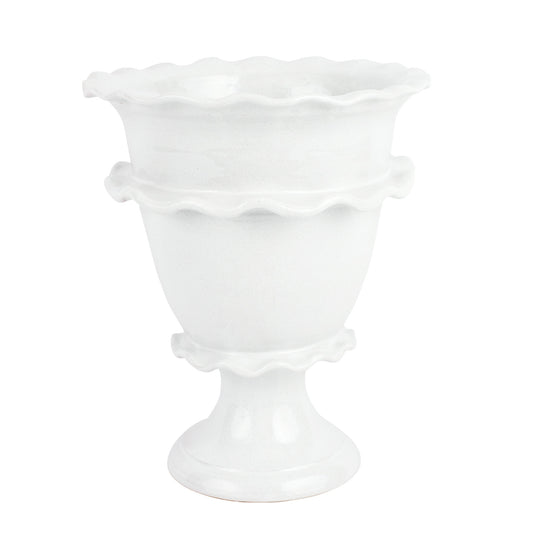 VIETRI Rustic Garden White Ruffle Tall Footed Cachepot