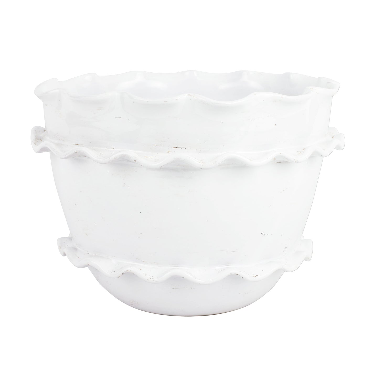 VIETRI Rustic Garden White Ruffle Round Planter