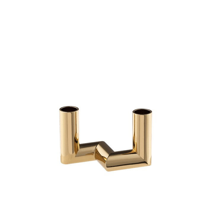 Uyuni  Warm Brass 2-Arm Matrix Mini Taper Candleholder