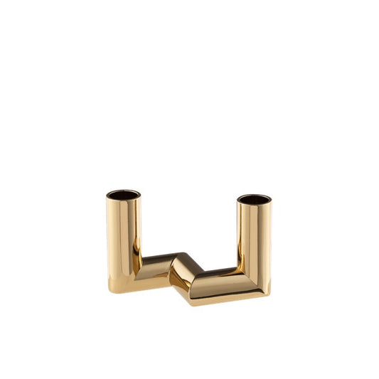 Uyuni  Warm Brass 2-Arm Matrix Mini Taper Candleholder