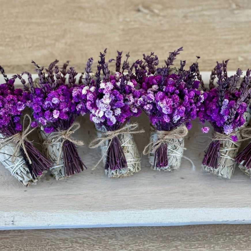 White Sage with Dried Lavender & Purple Flowers