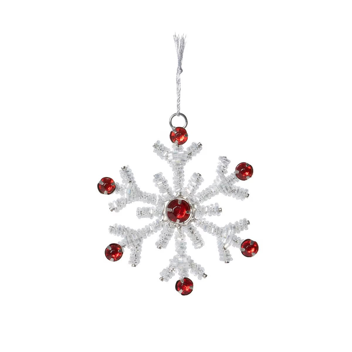 Alpine White Beaded Snowflake Ornament