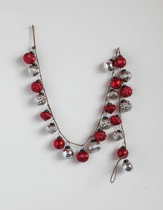 Red & Silver Mercury Glass Ornament Garland