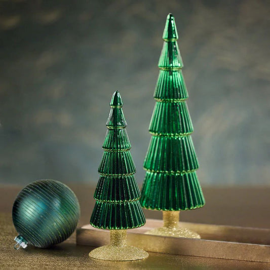 Alpine Classic Green Glass Tree on Gold Glitter Base