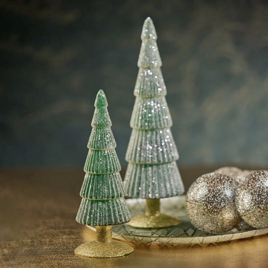 Sugar Pine Green Glass Tree on Gold Glitter Base