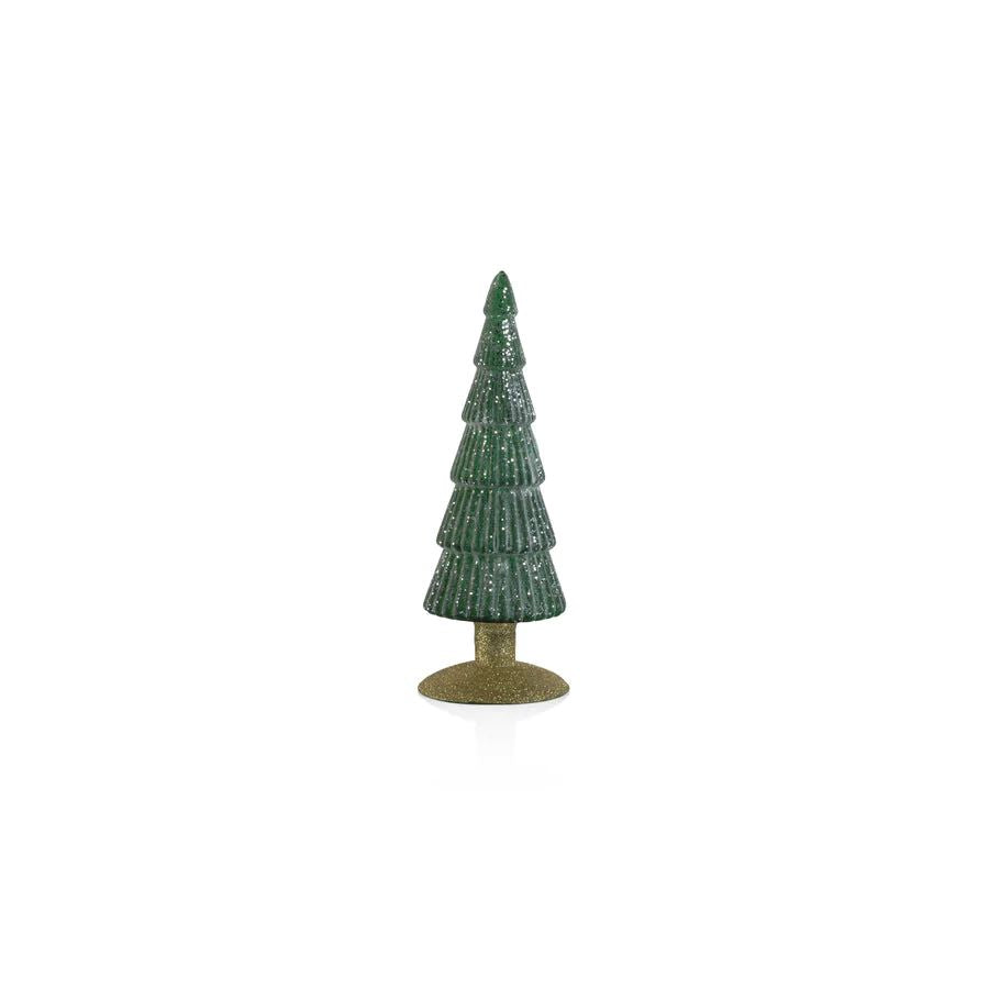 Sugar Pine Green Glass Tree on Gold Glitter Base