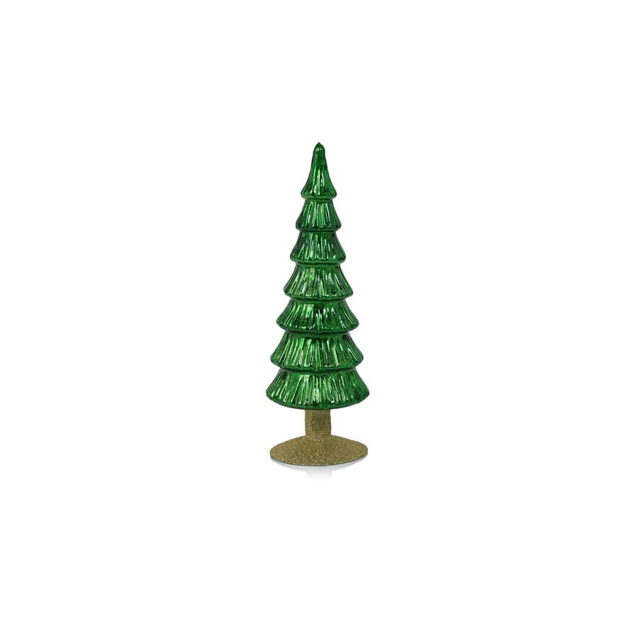 Alpine Classic Green Glass Tree on Gold Glitter Base