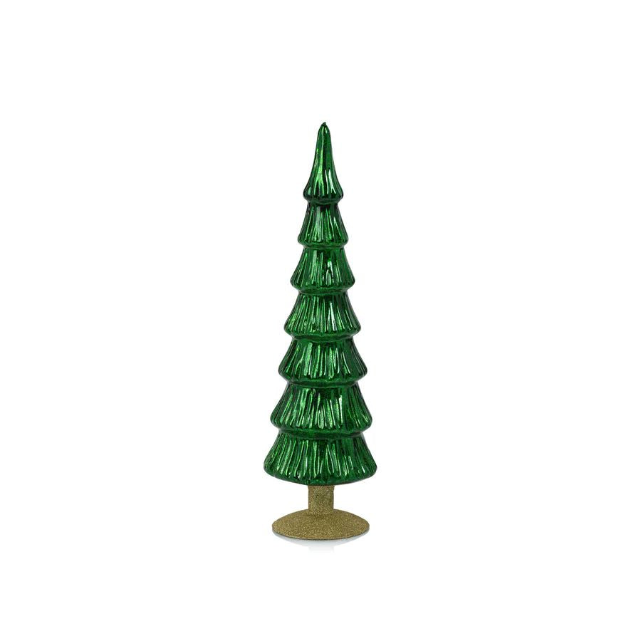 Alpine Classic Green Glass Tree on Gold Glitter Base