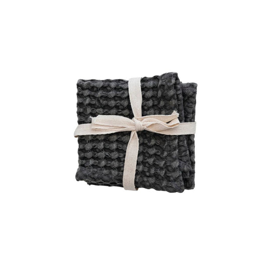 Charcoal Stonewashed Waffle Weave Dishcloth Set