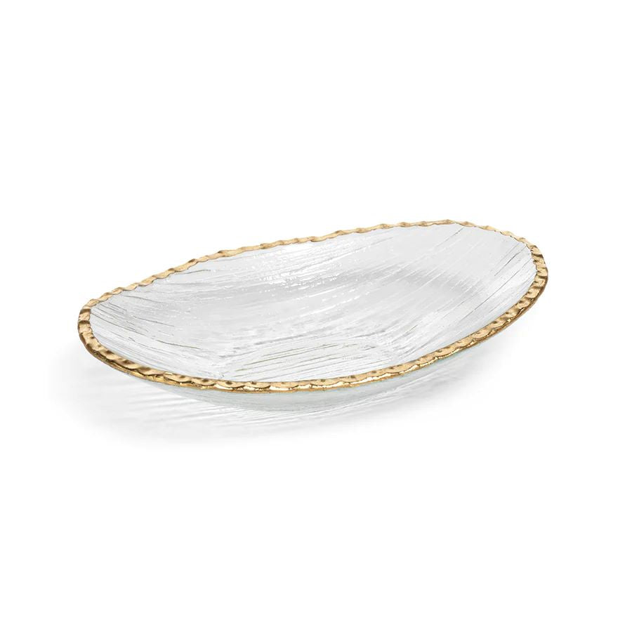 Clear Textured Bowl with Jagged Gold Rim