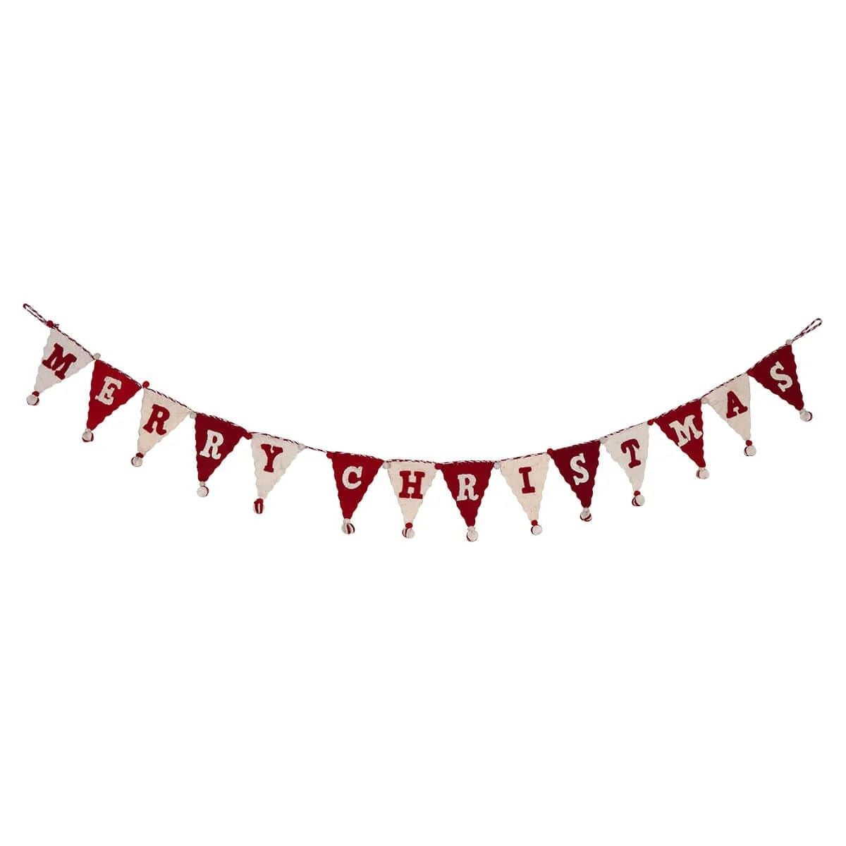 “Merry Christmas” Cream & Red Penant Garland