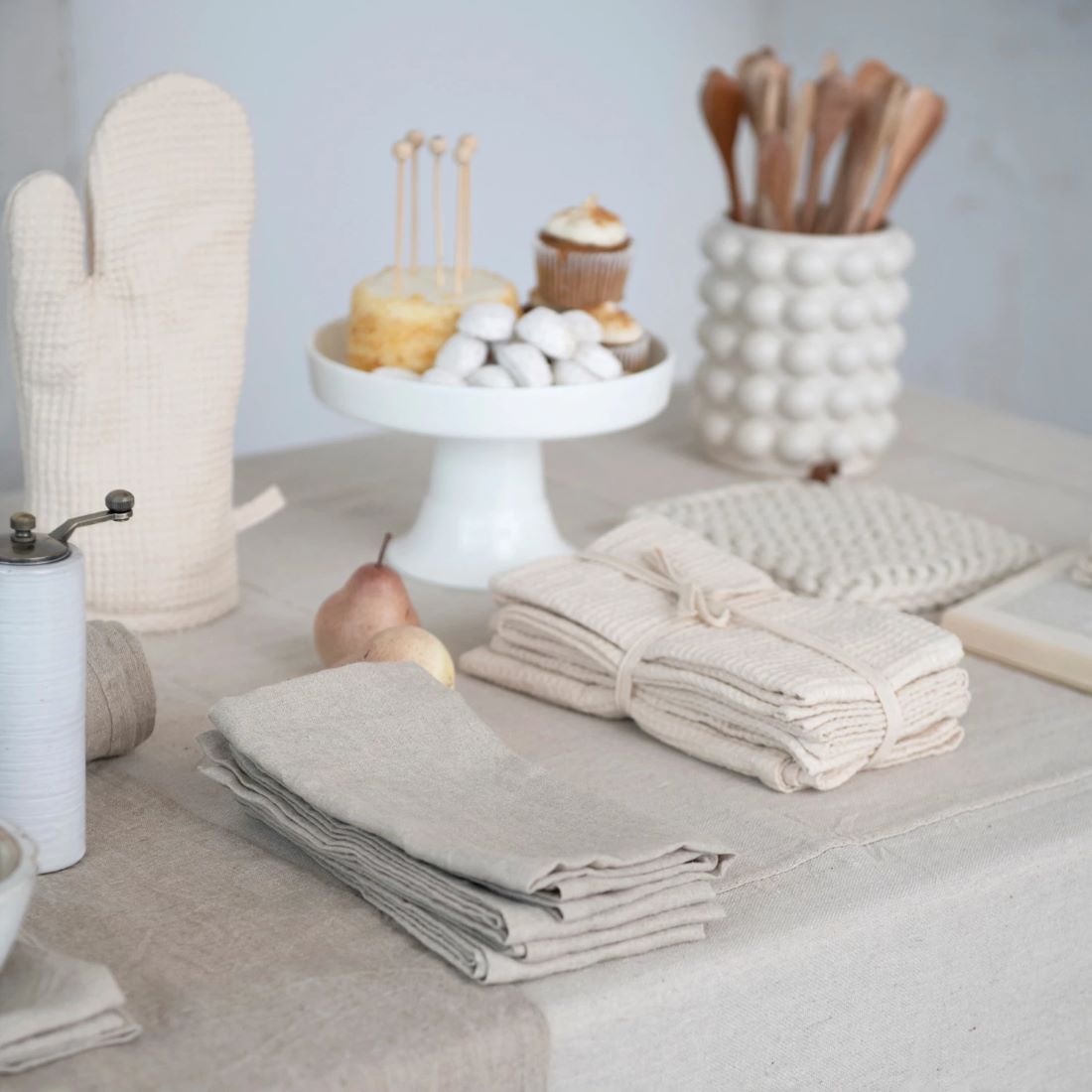 Cream Linen & Cotton Waffle Napkins Set