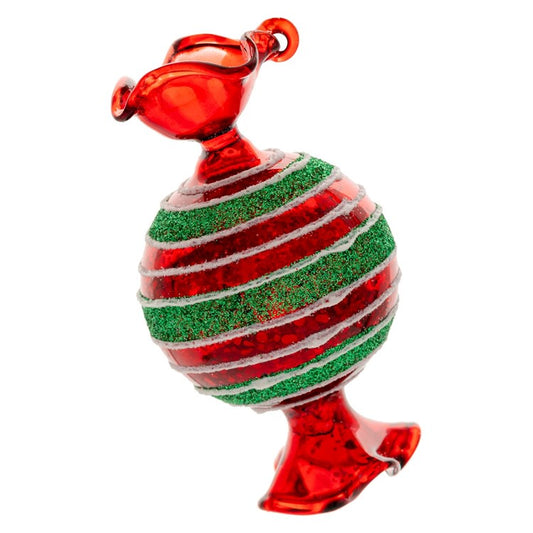 Candy Striped Round Glass Ornament