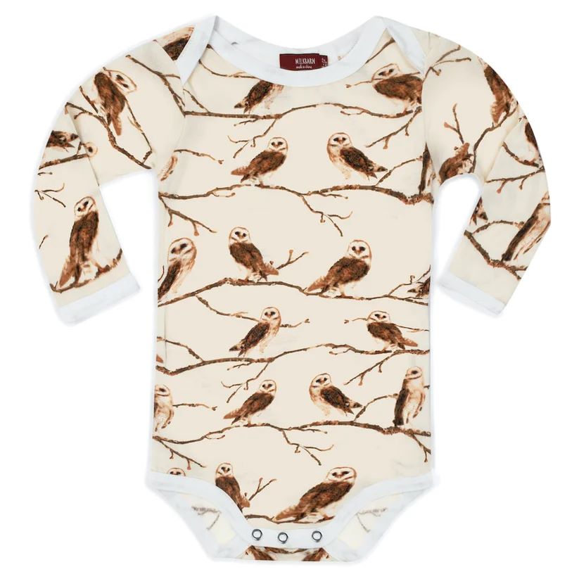 Milkbarn Owl Bamboo Long Sleeve One Piece