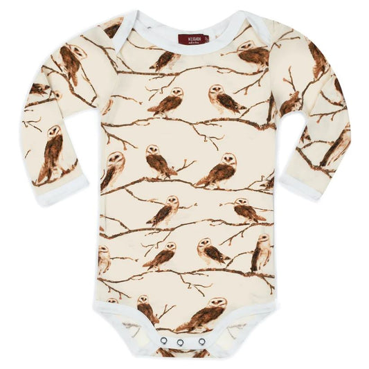 Milkbarn Owl Bamboo Long Sleeve One Piece