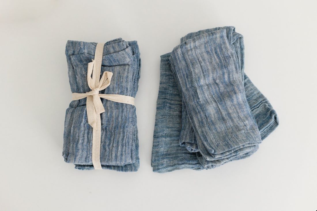 Blue Woven Cotton & Linen Slub Napkins Set