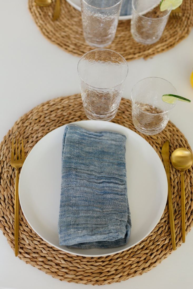 Blue Woven Cotton & Linen Slub Napkins Set