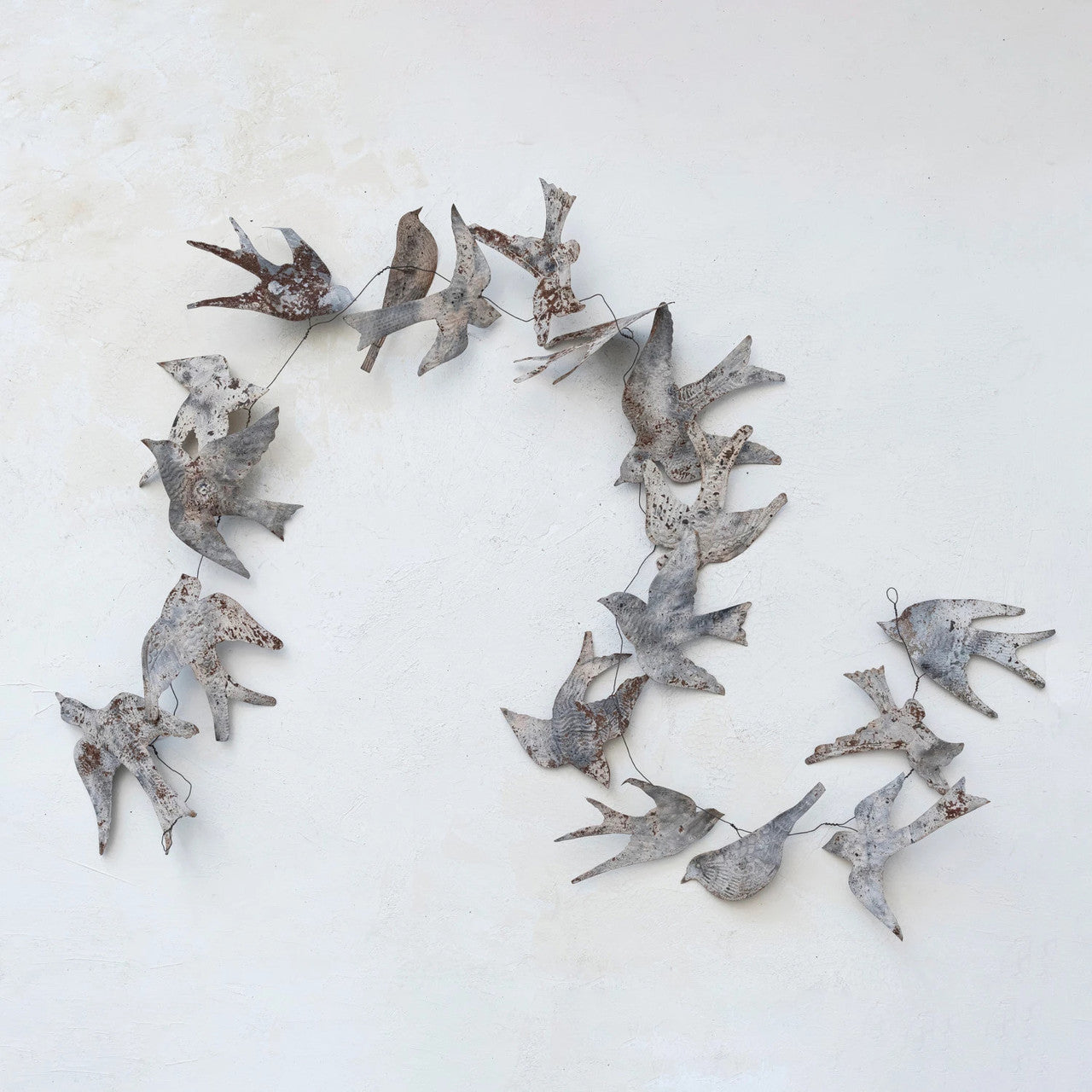 Distressed Metal Wired Garland with Birds