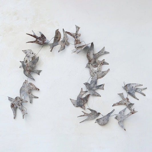 Distressed Metal Wired Garland with Birds