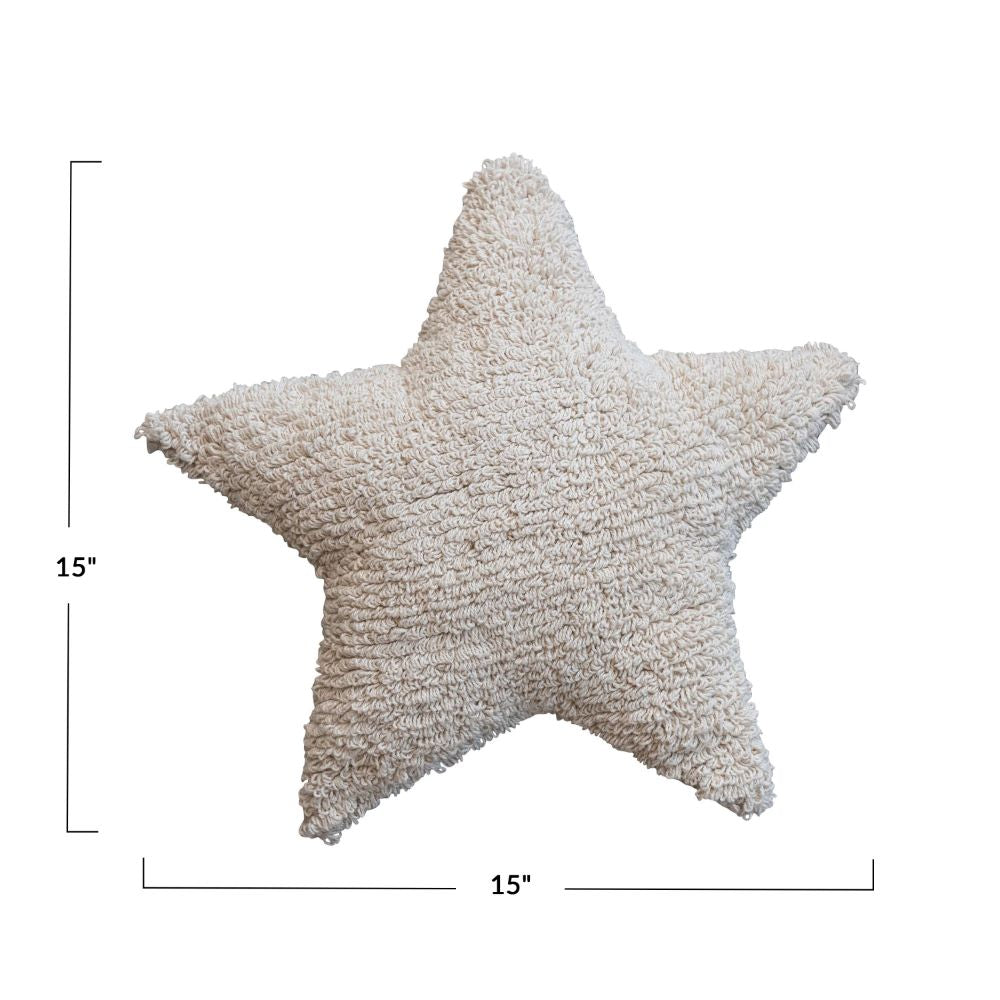 Star Shaped Cotton Tufted Pillow, Natural