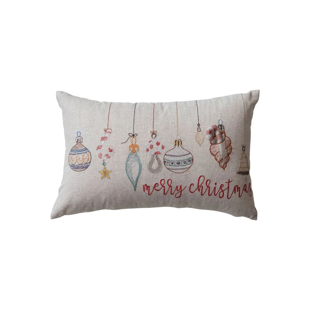 Embroidered Holiday Lumbar Pillow with Removable Candy Cane Ornament