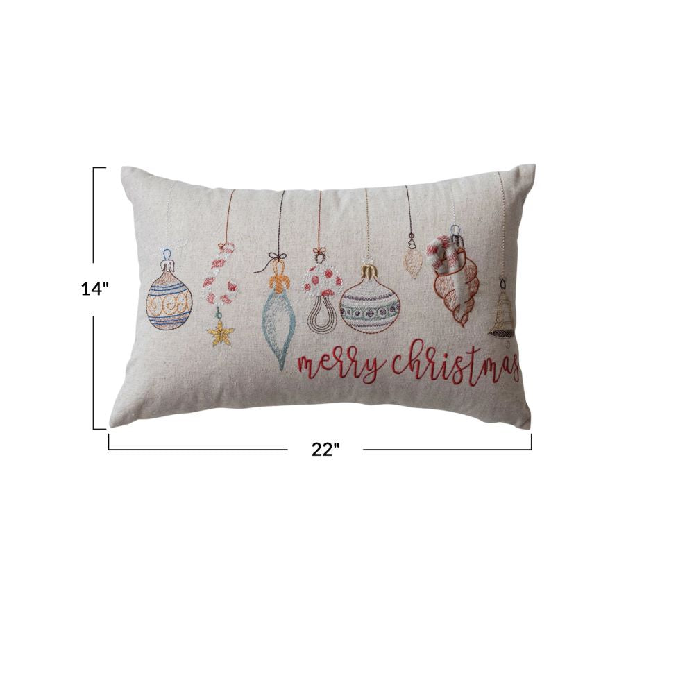 Embroidered Holiday Lumbar Pillow with Removable Candy Cane Ornament