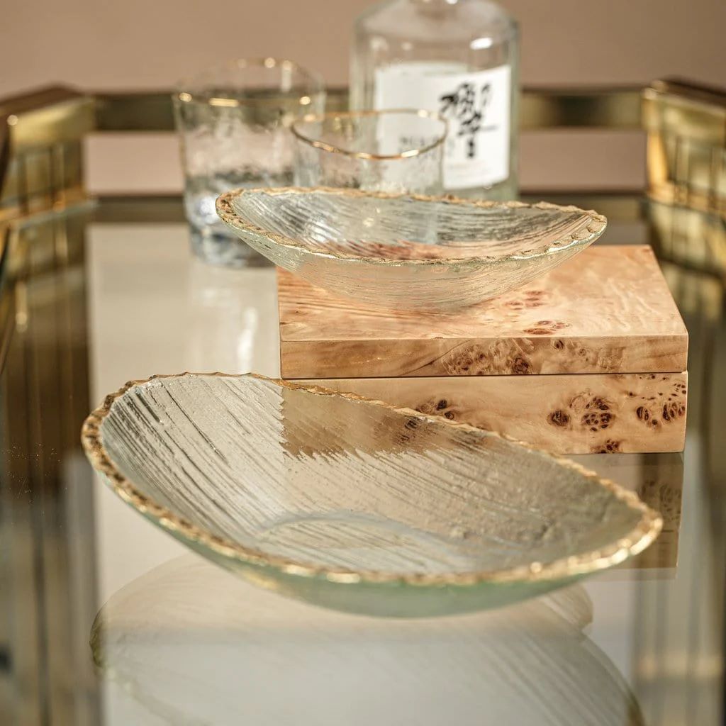 Clear Textured Bowl with Jagged Gold Rim