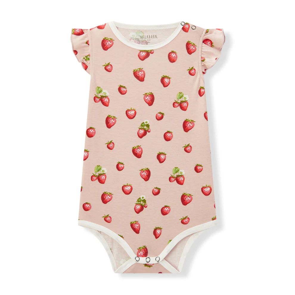 Milkbarn Strawberry Organic Cotton Ruffle One Piece