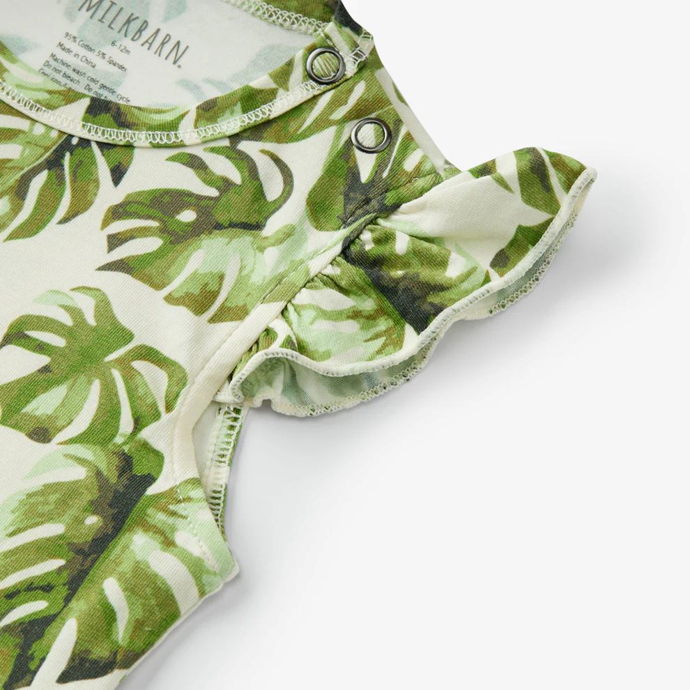 Milkbarn Island Leaf Cotton Stretch Ruffle One Piece - Image 3