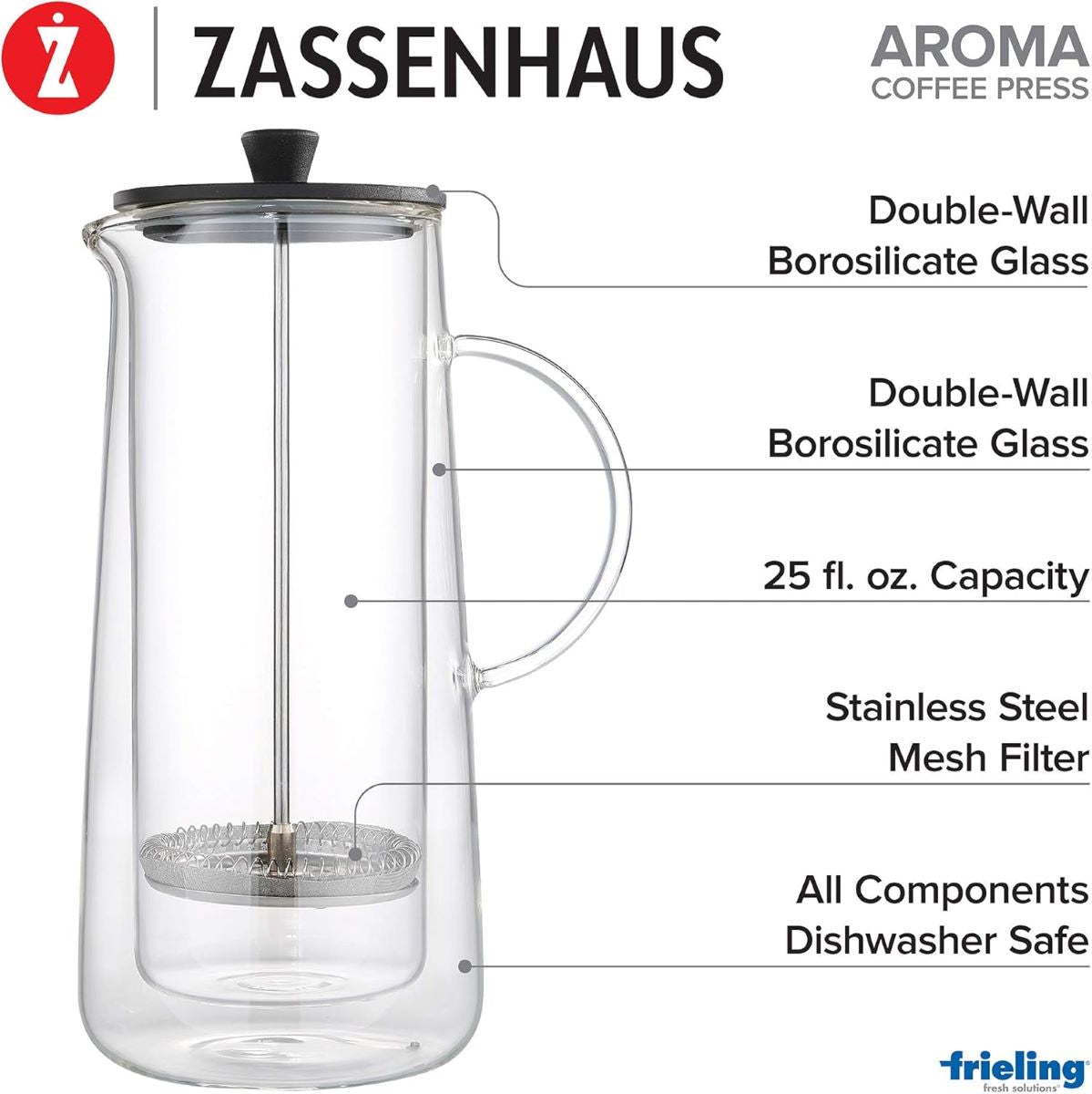 Zassenhaus Glass Double Wall French Press - Image 3