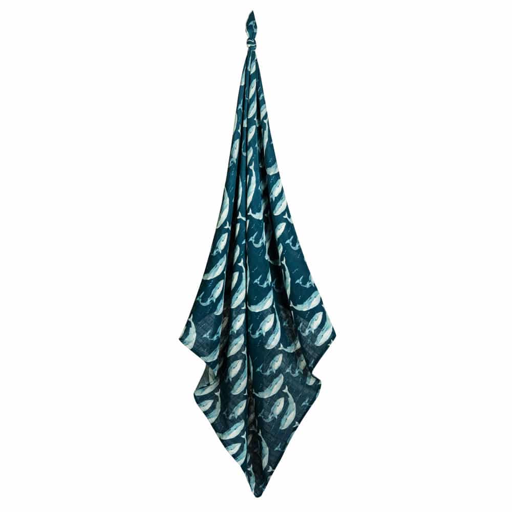 Milkbarn Blue Whale Bamboo Muslin Swaddle Blanket