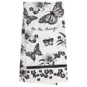 Butterfly Black & White Boho Tea Towel