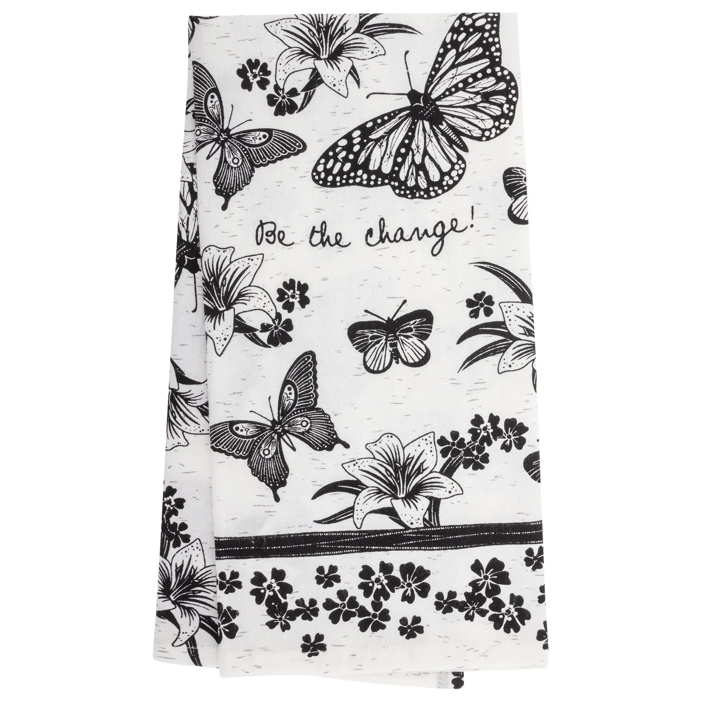 Butterfly Black & White Boho Tea Towel