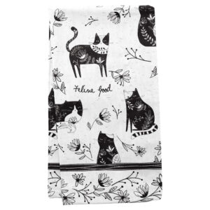 Cat Black & White Boho Tea Towel